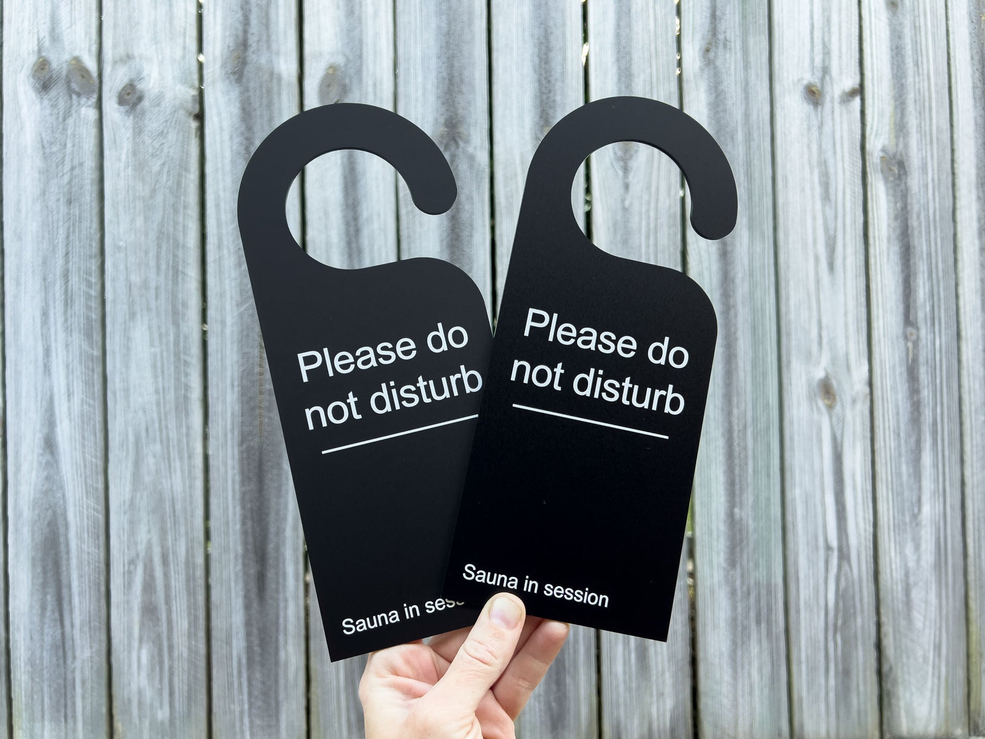 2 black and white uv printed 'Please do not disturb' custom made door hanging sign.