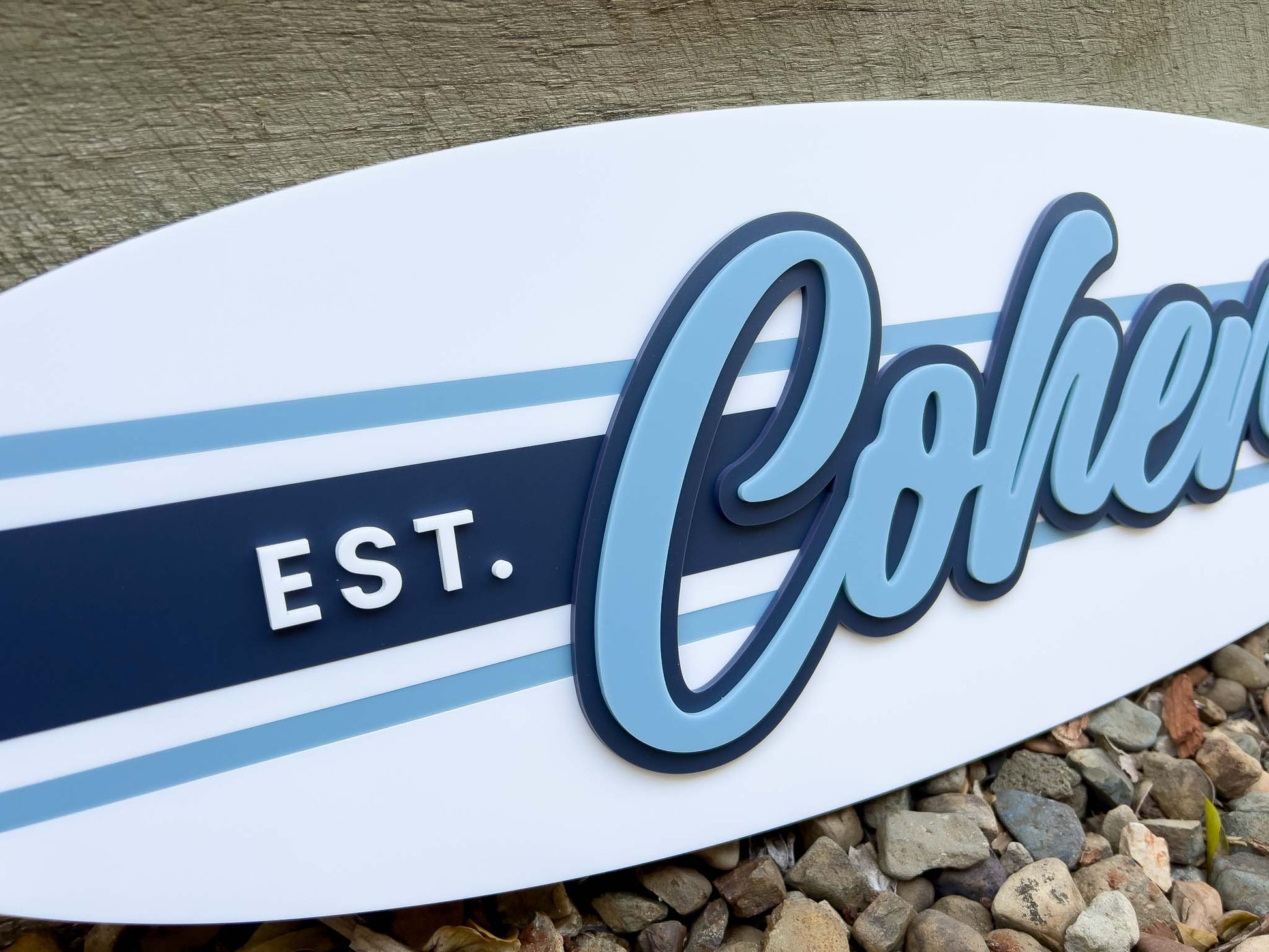 Decorative sign with 'Cohen' and 'EST.' text on a white background