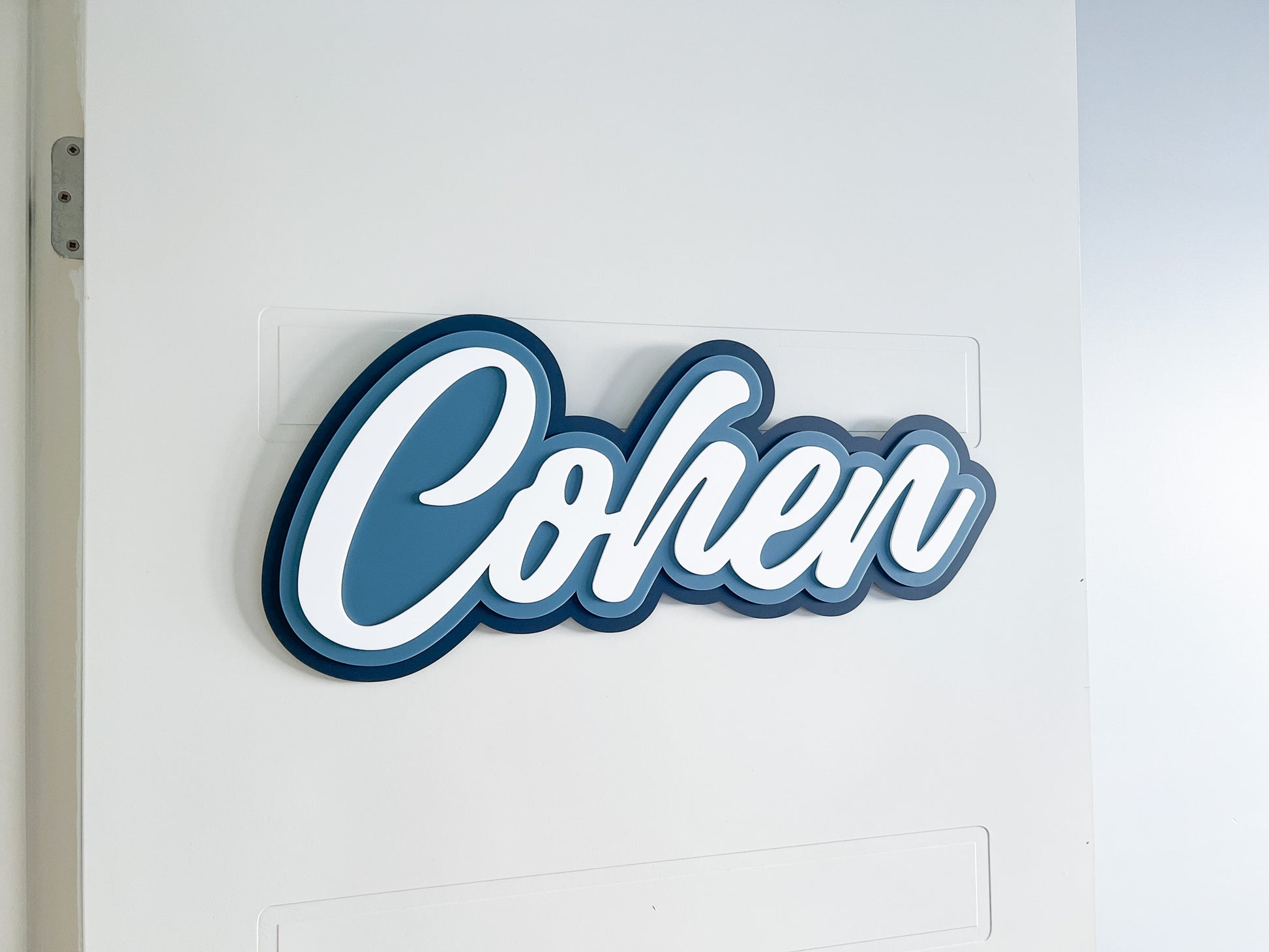Decorative sign with the name 'Cohen' on a white door