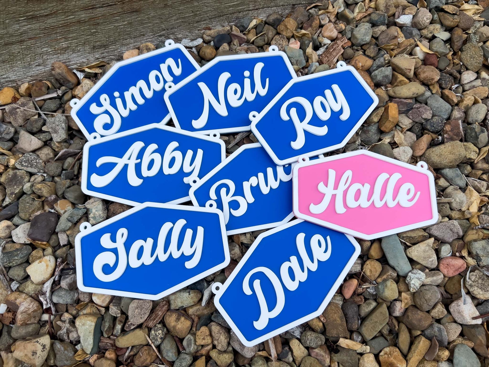Collection of badge style 3D acrylic mini name plaques