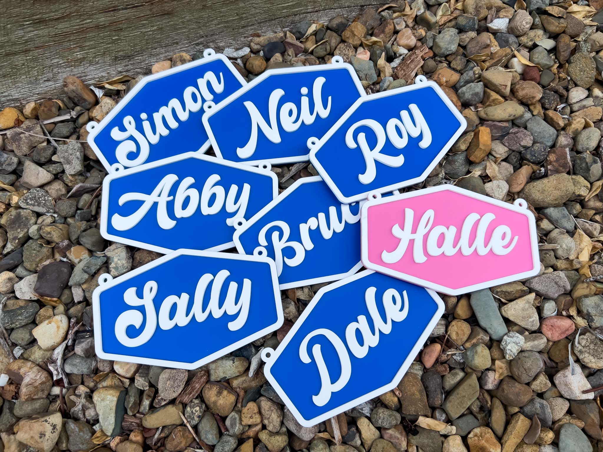 Collection of badge style 3D acrylic mini name plaques