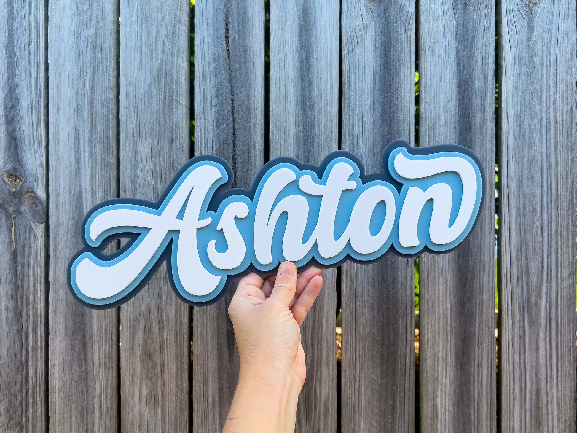 Classic 'Ashton' ocean surf blue wall art name plaque.
